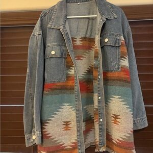 Women's Denim Jacket with Aztec Pattern